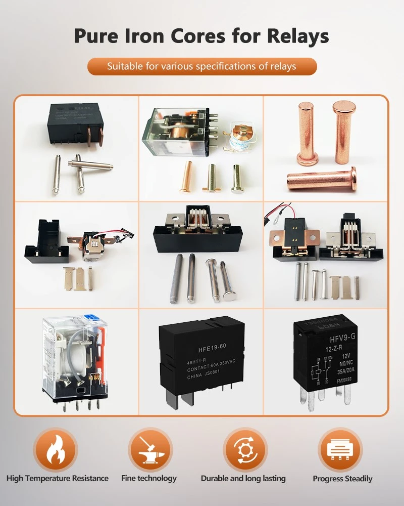 Pure lron Cores for Relays Suitable for various specifications of relays Pure lron Cores for Relays Suitable for various specifications of relays